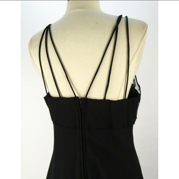 Vintage 90s Betsy & Adam Black Mini Party Dress S Lace Illusion Strappy Ruffle - Picture 5 of 7